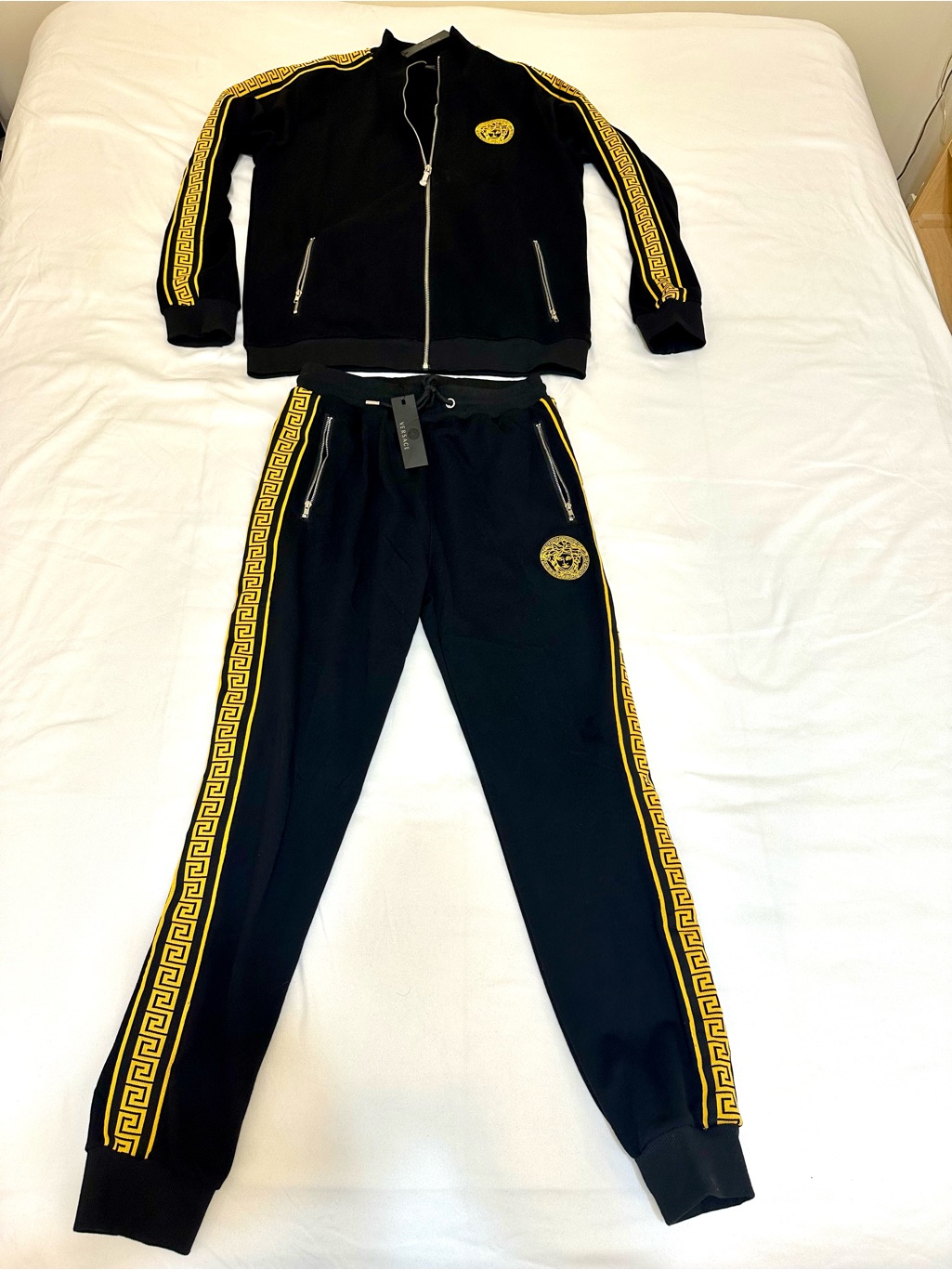 Versace Collection Black Track Jacket With Gold Greek Key Trim Jacket And Pants!